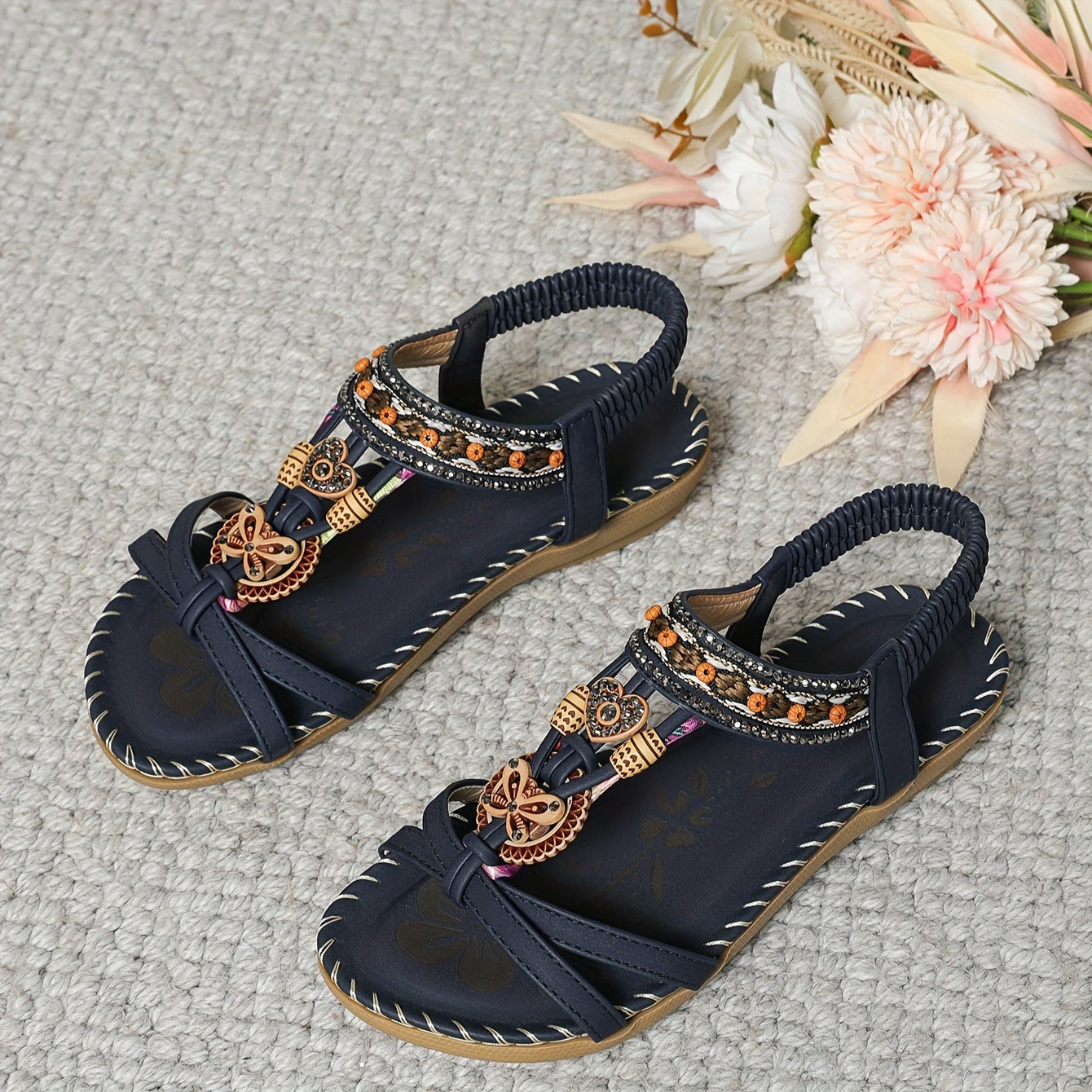 Bohemian Style Women's Shoes Flat Sandals Beaded