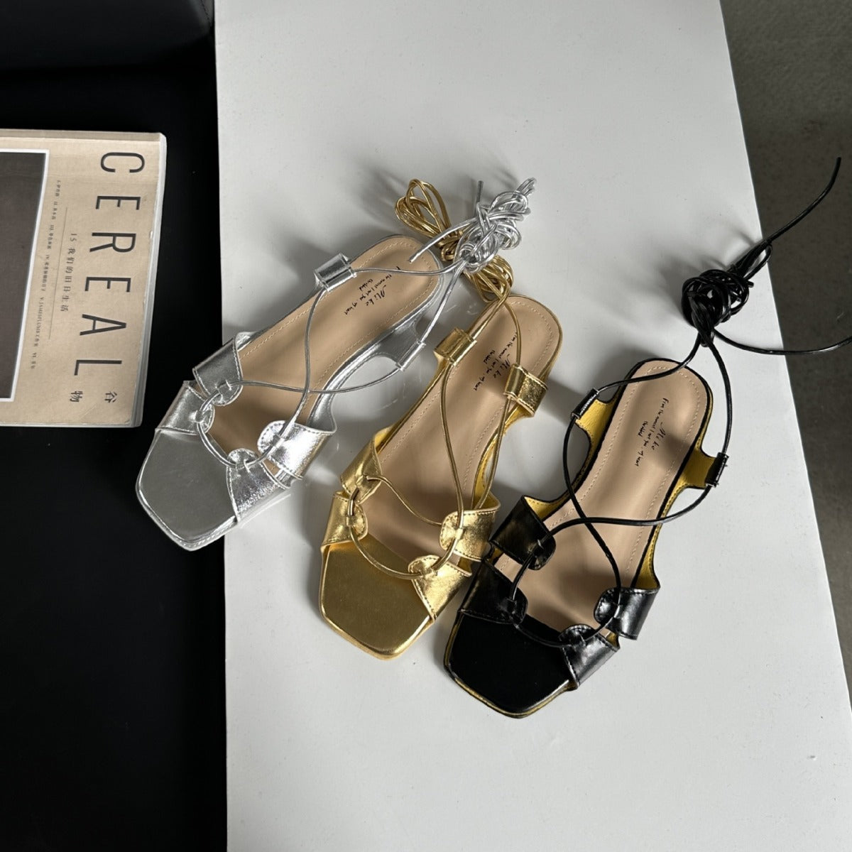 Fashion Cross Lace-up Flat Sandals Soft Bottom