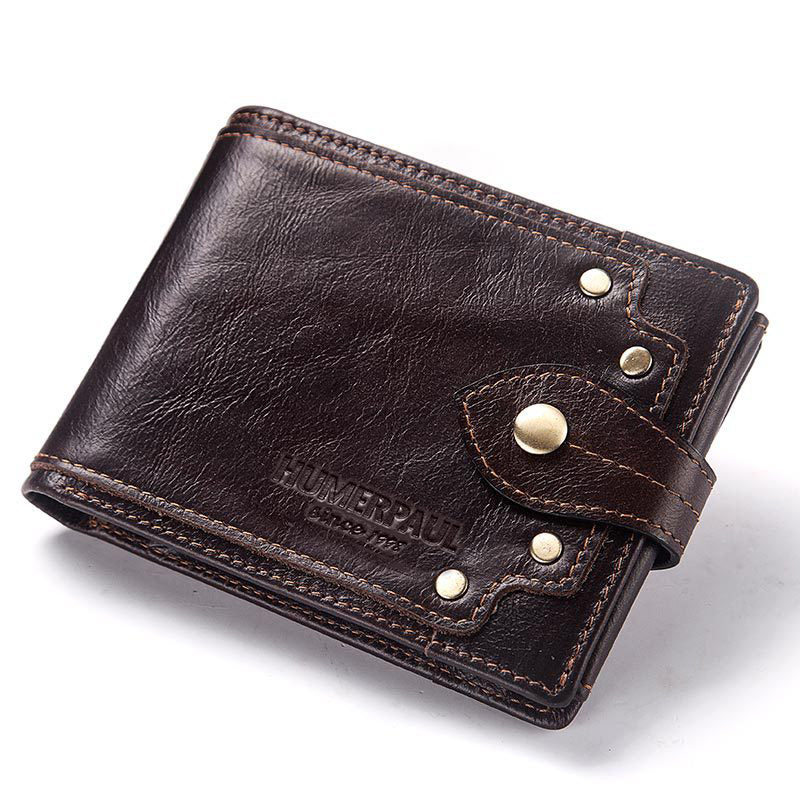 Men's Genuine Leather Wallet Multi-Card Anti-Tape Mirror Window Id Bag Men's Bag Coin Pocket