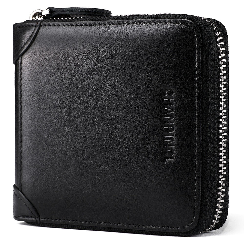 Men's Wallet Leather Zero Purse Zipper Wallet Horizontal Multi-Function Gift Box Wallet