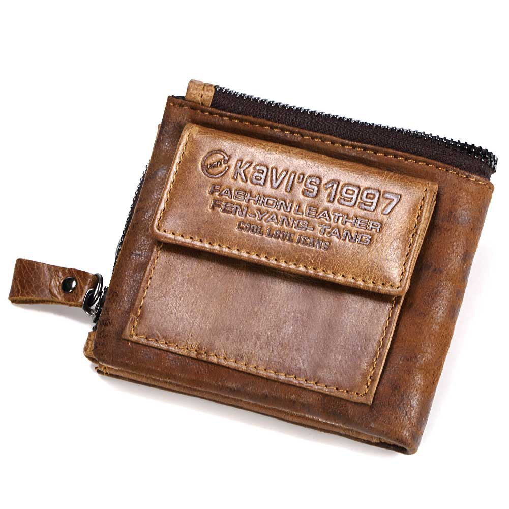 Genuine Cowhide Men's Short Wallet Fashion Casual Zipper Wallet Open Multifunctional Coin Purse