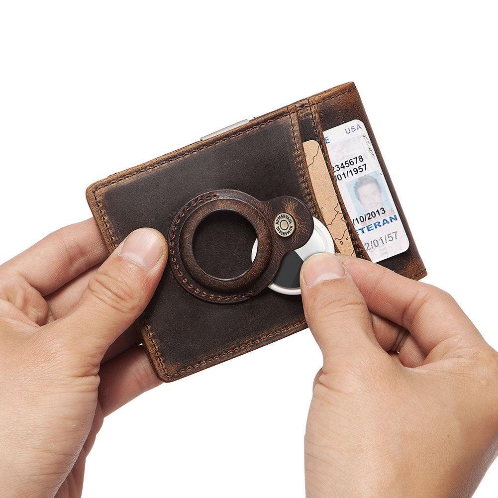 Anti-Magnetic Change Clip Head Layer Cowhide Suitable For Airtag Anti-Lost Device Dollar Clip Leather Men's Wallet