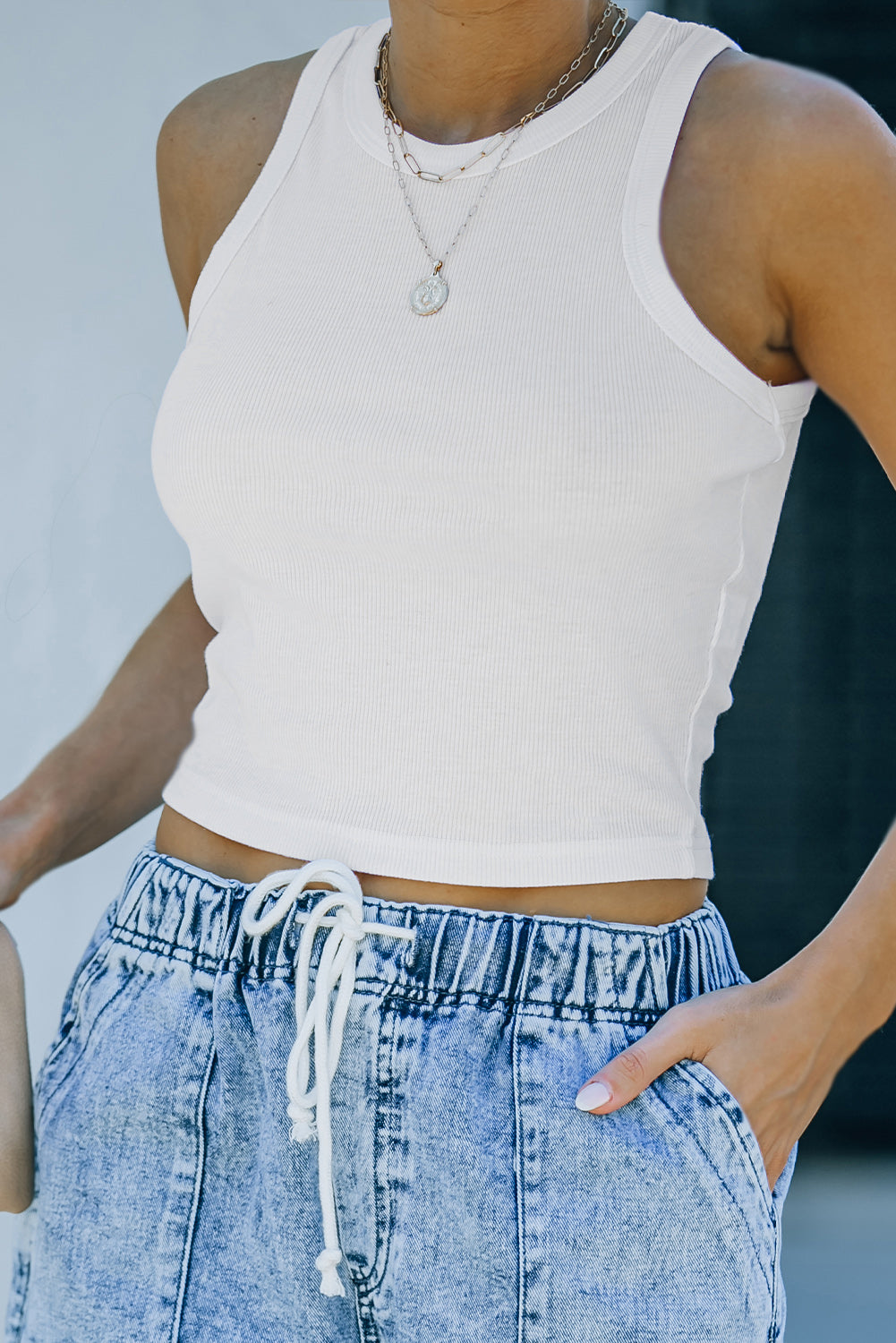 White Fashion Bodycon Tight Ribbed Tank Top