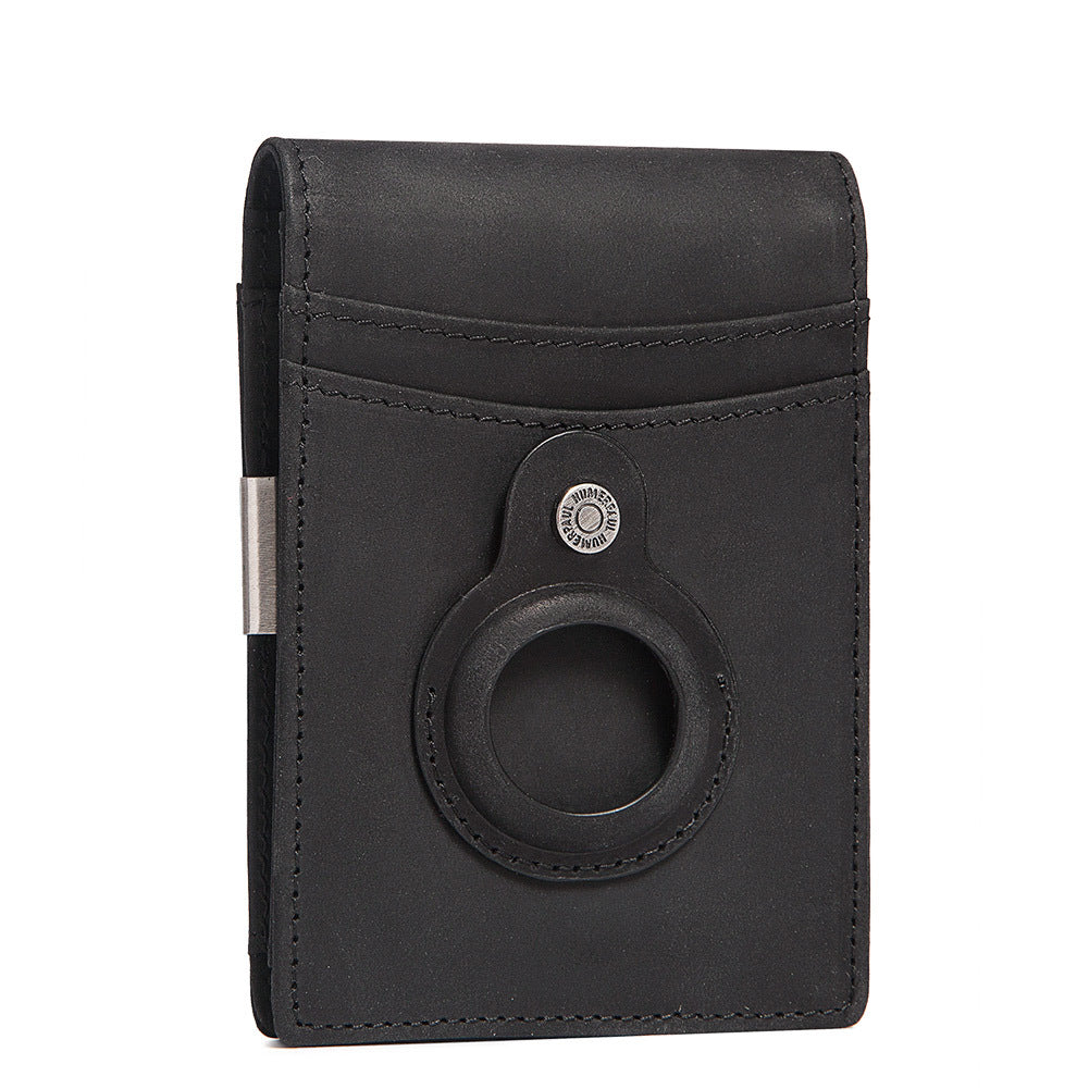 Anti-Magnetic Change Clip Head Layer Cowhide Suitable For Airtag Anti-Lost Device Dollar Clip Leather Men's Wallet