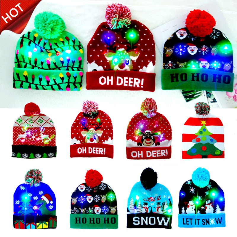 10 Designs LED Christmas Hats Beanie