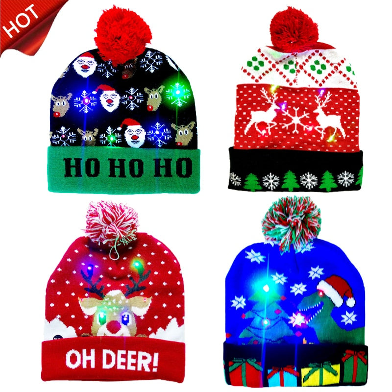 10 Designs LED Christmas Hats Beanie