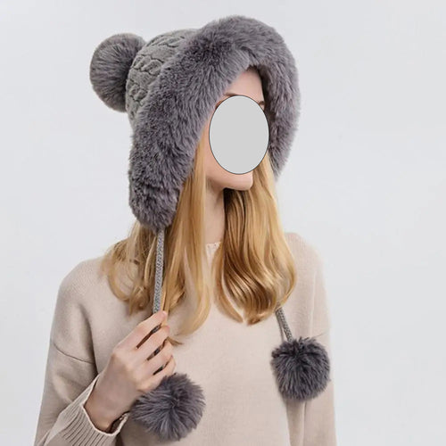 Women Hat Fur Thicken Plush Lining Fluffy Keep Warm with Earflap Three