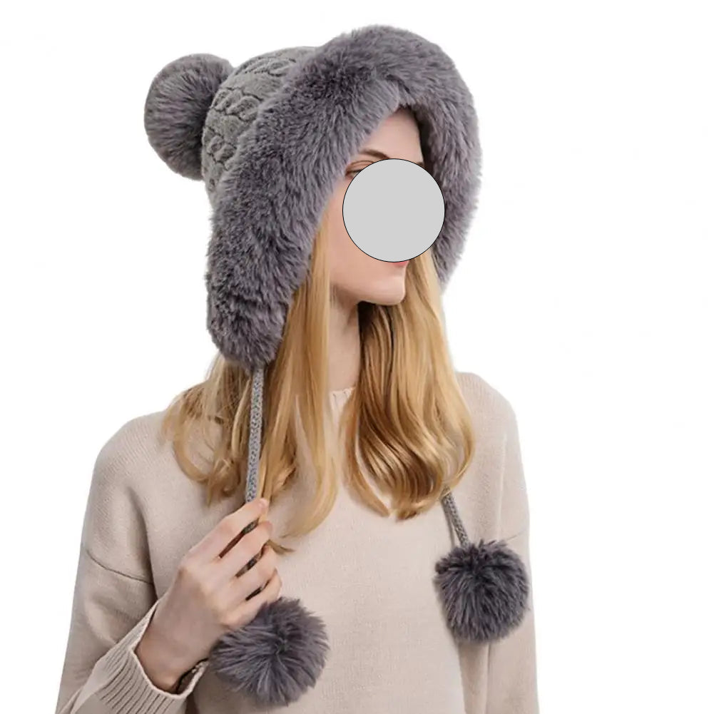 Women Hat Fur Thicken Plush Lining Fluffy Keep Warm with Earflap Three