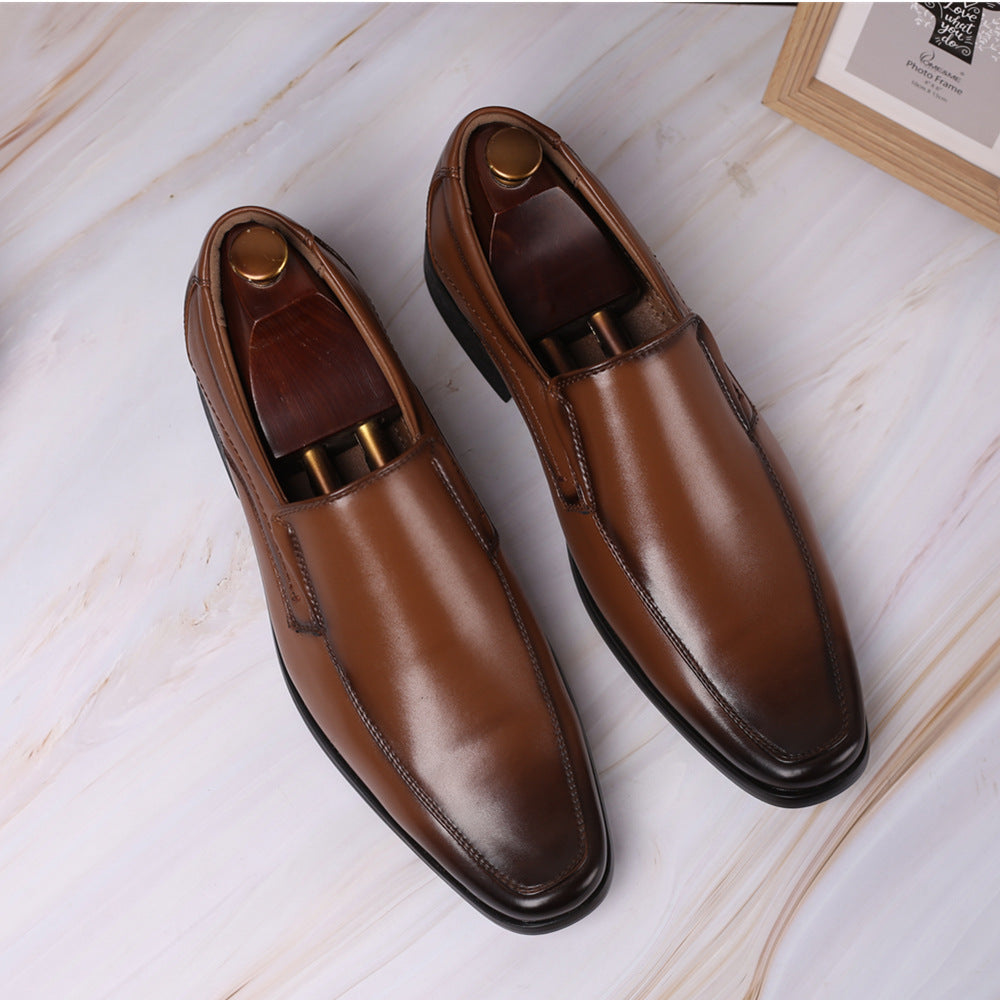 Men's leather shoes, men's color polishing shoes, men's shoes, one foot stepping men's leather shoes, small square toe Japanese men's leather shoes