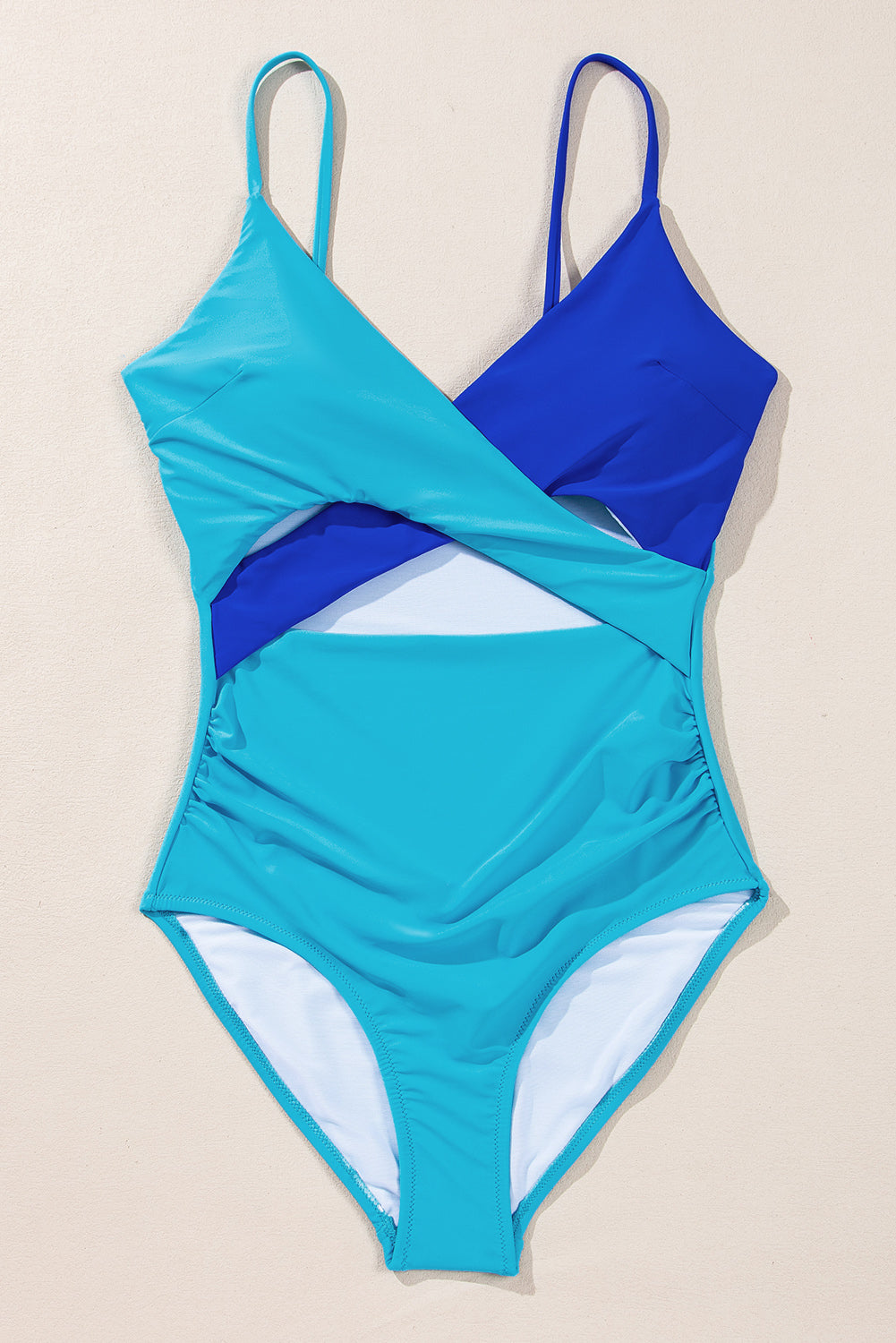 Light Blue Crossover Colorblock Cutout One Piece Swimsuit