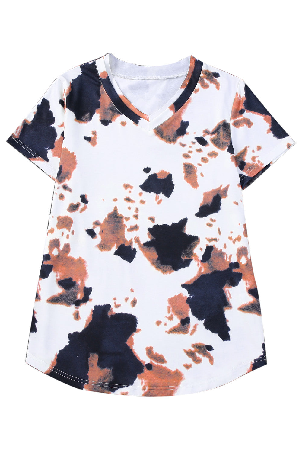 White Cow Pattern Print Short Sleeve V Neck T Shirt