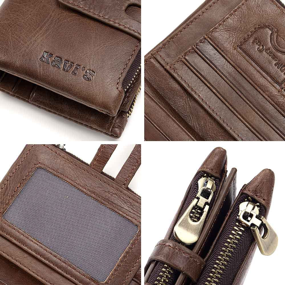 Leather Wallet KAVIS Fashion Short Men's Wallet Double Zipper Large Capacity