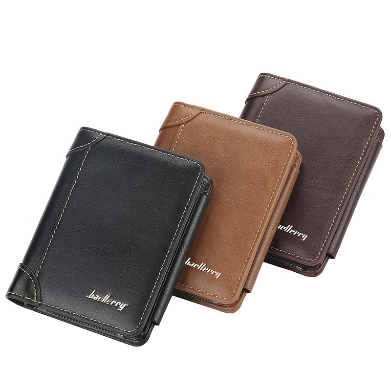 Wallet Men's Short Multi Card Position Three Fold Zipper Zero Wallet Fashion Thin Card Bag Men