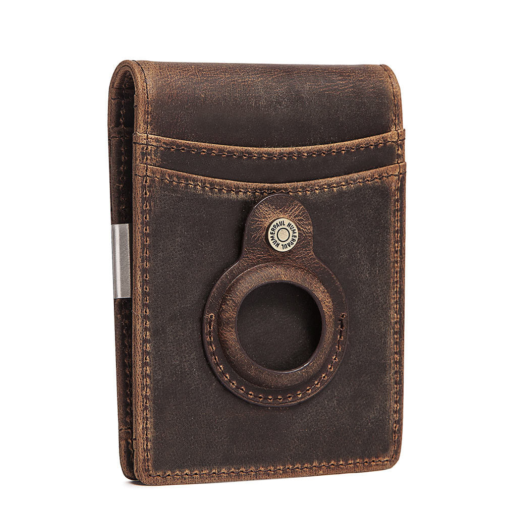 Anti-Magnetic Change Clip Head Layer Cowhide Suitable For Airtag Anti-Lost Device Dollar Clip Leather Men's Wallet