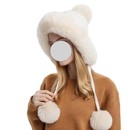 Women Hat Fur Thicken Plush Lining Fluffy Keep Warm with Earflap Three