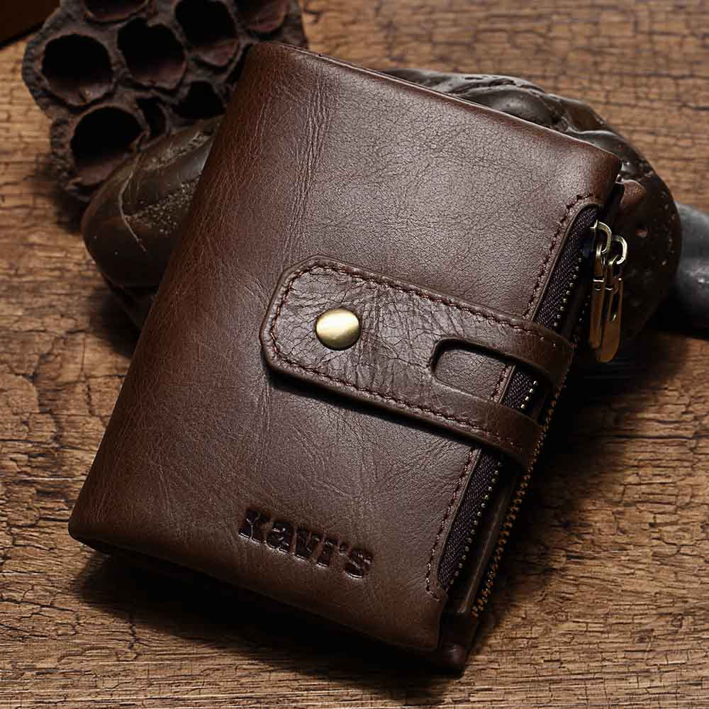 Leather Wallet KAVIS Fashion Short Men's Wallet Double Zipper Large Capacity