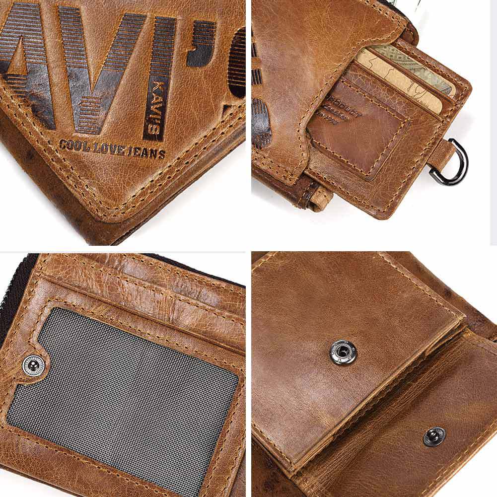 Genuine Cowhide Men's Short Wallet Fashion Casual Zipper Wallet Open Multifunctional Coin Purse