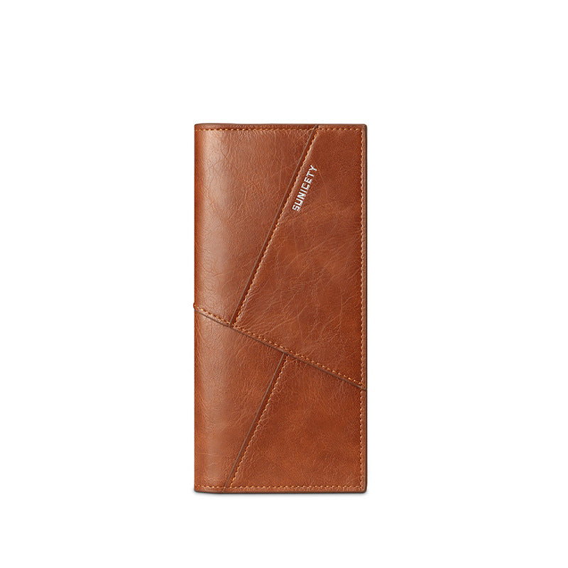 New Multi-Function Anti-Theft Brush Soft Leather Clip Long Ultra-Thin Splicing Two Fold Men's Wallet