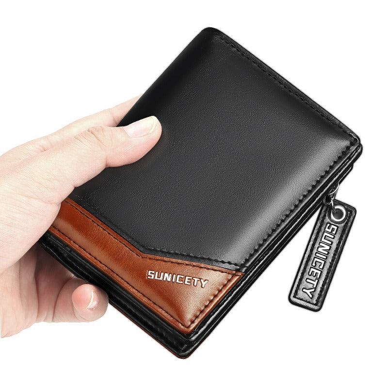 New PU Leather Multi-Function Zipper Short Men's Wallet Rfid Dollar Wallet Card Wallet