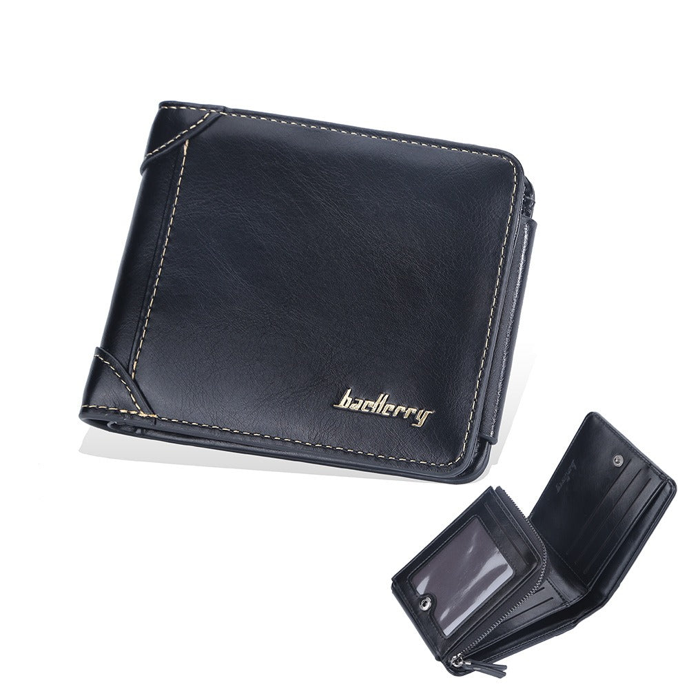 Wallet Men's Short Multi Card Position Three Fold Zipper Zero Wallet Fashion Thin Card Bag Men