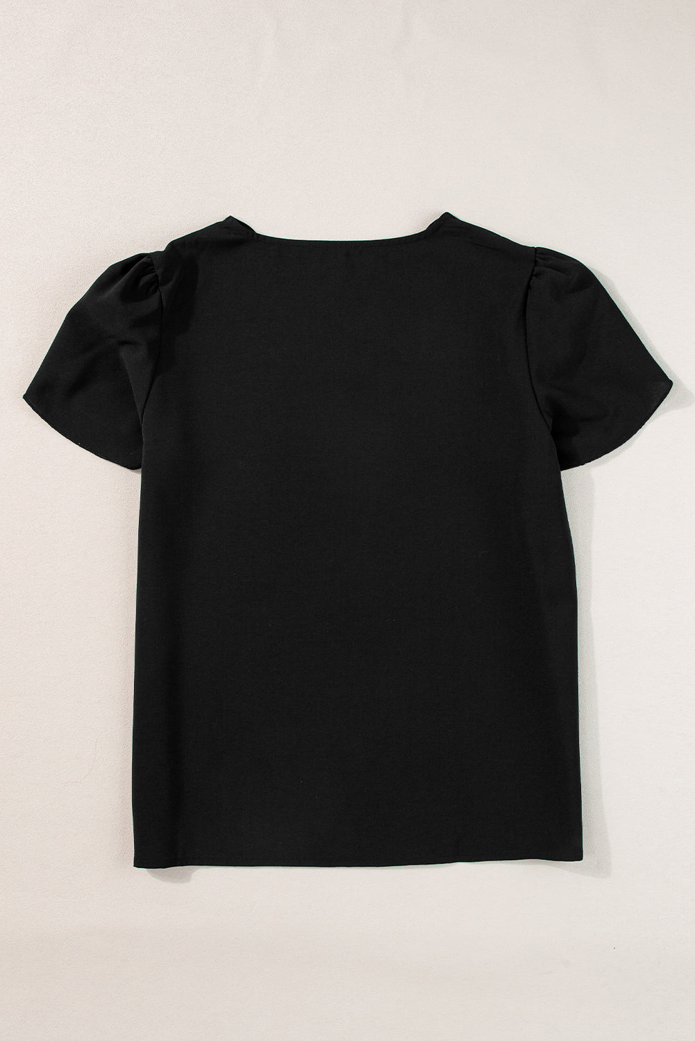 Black Scalloped V Neckline Petal Sleeve Top