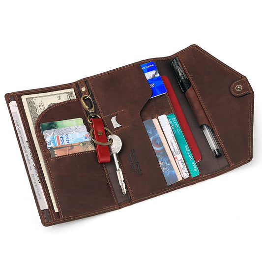 Men's Leather Clutch Leather Multifunctional Travel Passport Book Crazy Horse Leather Passport Bag