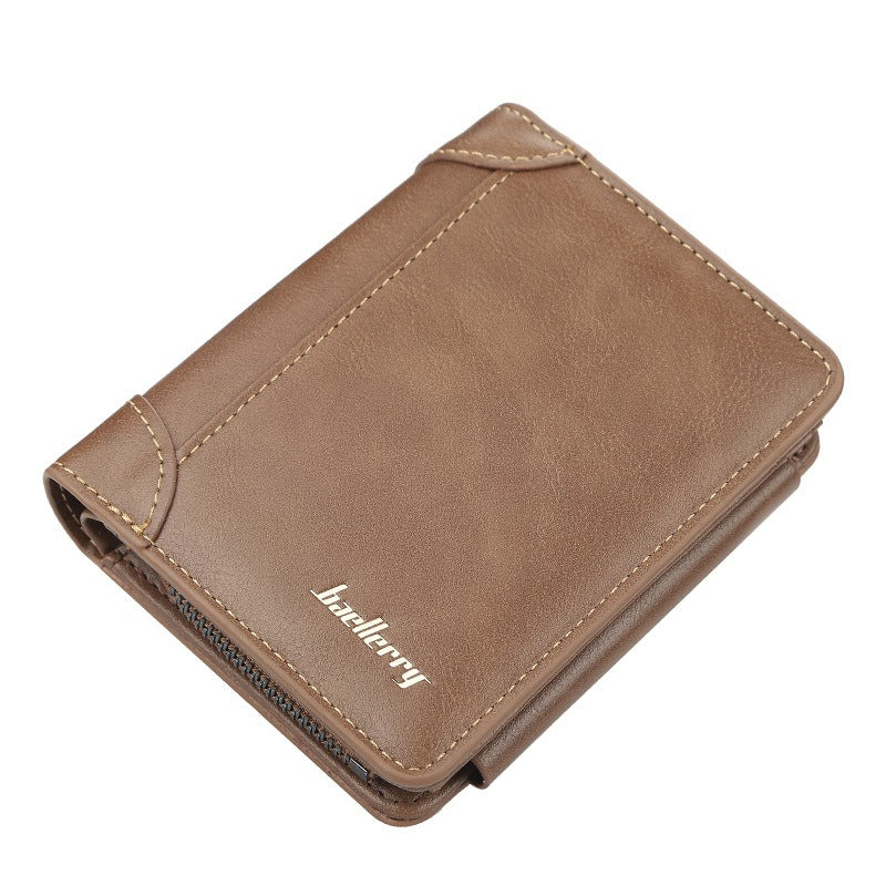 Wallet Men's Short Multi Card Position Three Fold Zipper Zero Wallet Fashion Thin Card Bag Men