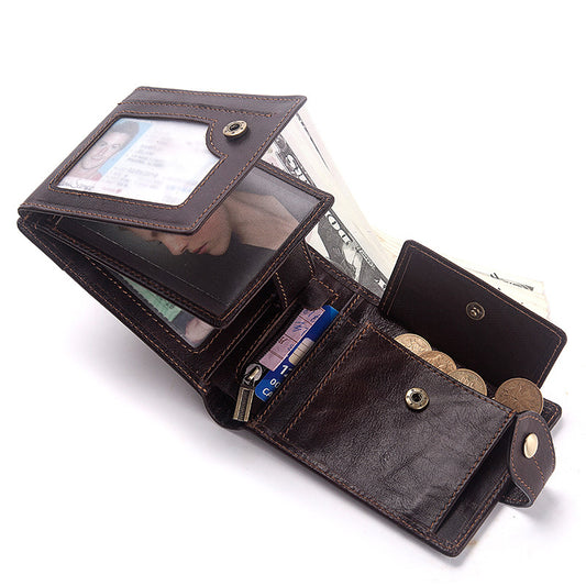 Men's Genuine Leather Wallet Multi-Card Anti-Tape Mirror Window Id Bag Men's Bag Coin Pocket