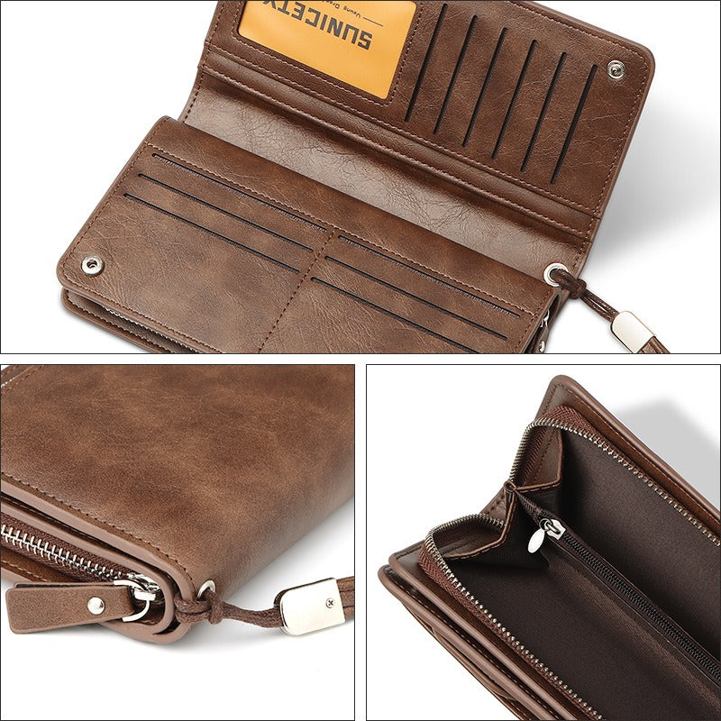 Anti Theft Brush New Large Capacity Long Men's Business Wallet Zipper Multi-Functional Mobile Phone Bag