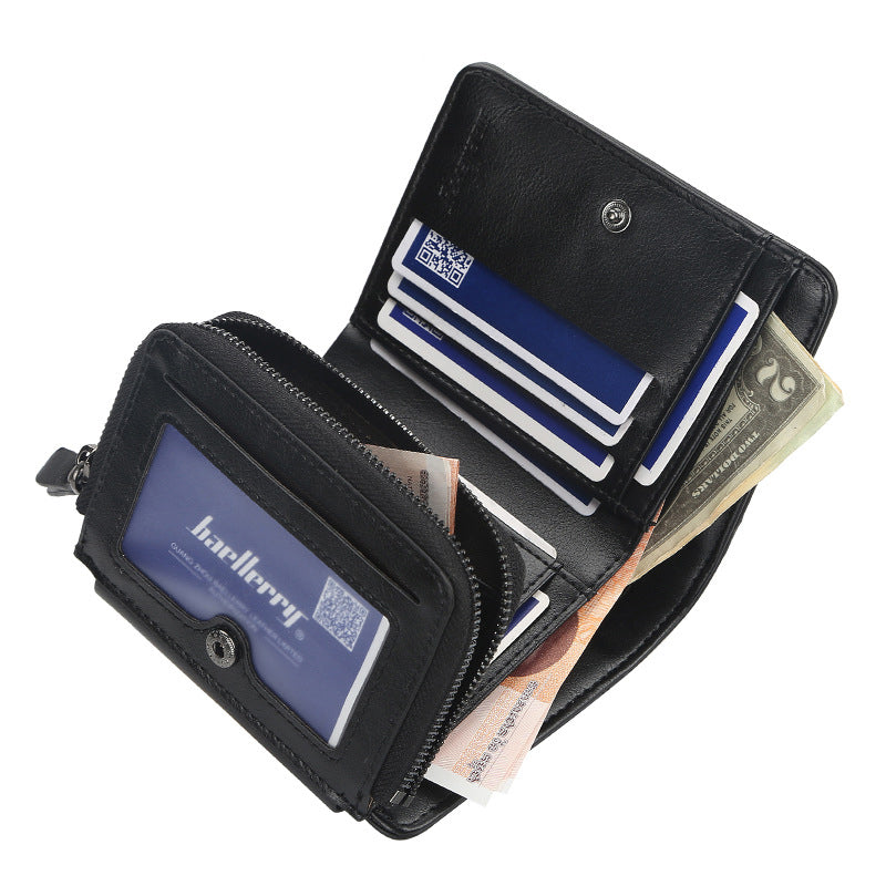 Wallet Men's Short Multi Card Position Three Fold Zipper Zero Wallet Fashion Thin Card Bag Men