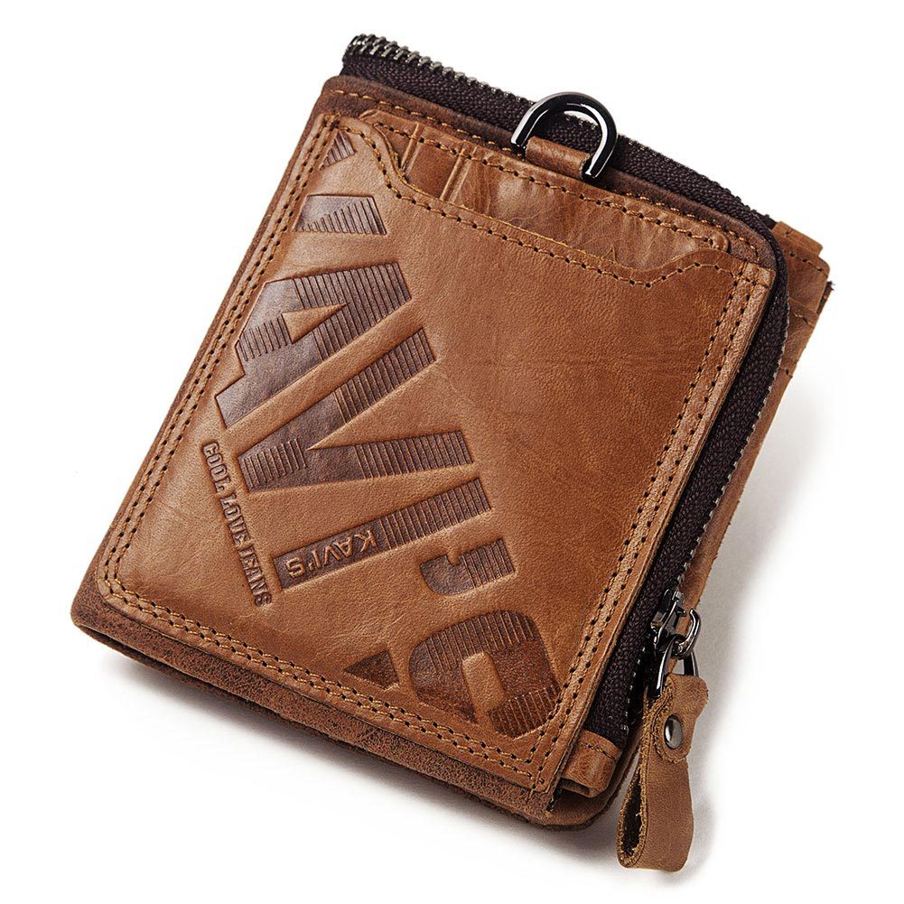 Genuine Cowhide Men's Short Wallet Fashion Casual Zipper Wallet Open Multifunctional Coin Purse