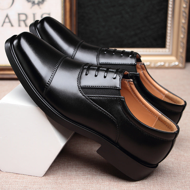 Business formal men's three pointed captain standard leather shoes, security black casual shoes