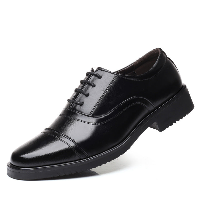 Business formal men's three pointed captain standard leather shoes, security black casual shoes