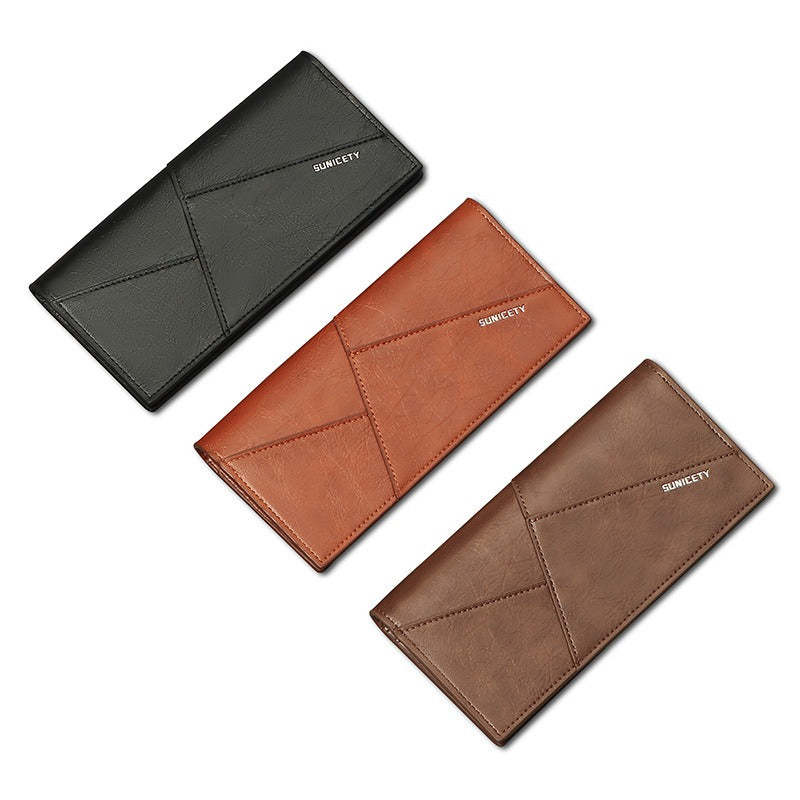 New Multi-Function Anti-Theft Brush Soft Leather Clip Long Ultra-Thin Splicing Two Fold Men's Wallet