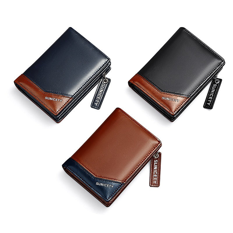 New PU Leather Multi-Function Zipper Short Men's Wallet Rfid Dollar Wallet Card Wallet