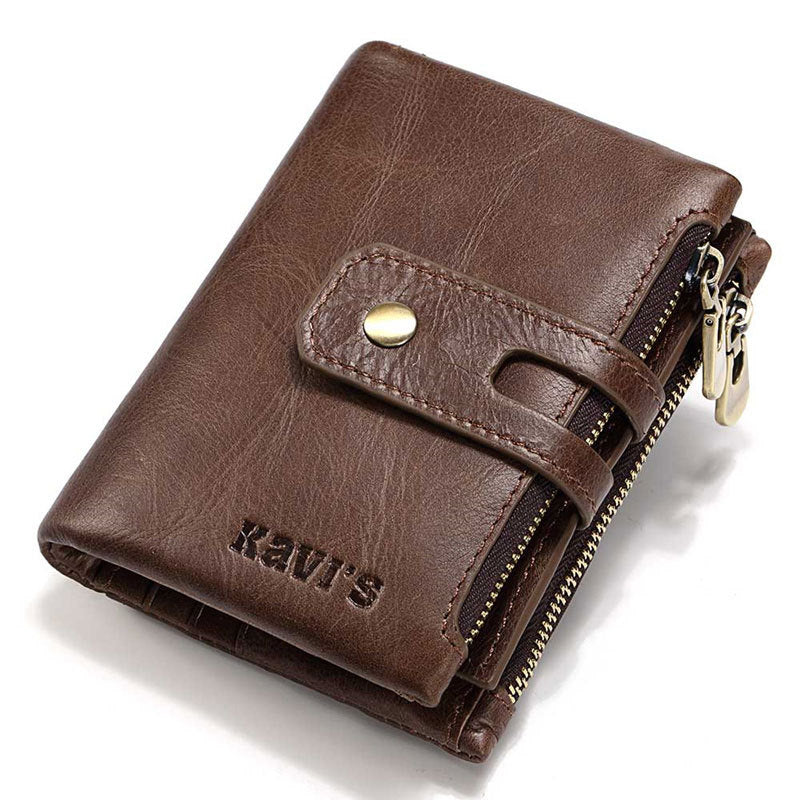 Leather Wallet KAVIS Fashion Short Men's Wallet Double Zipper Large Capacity