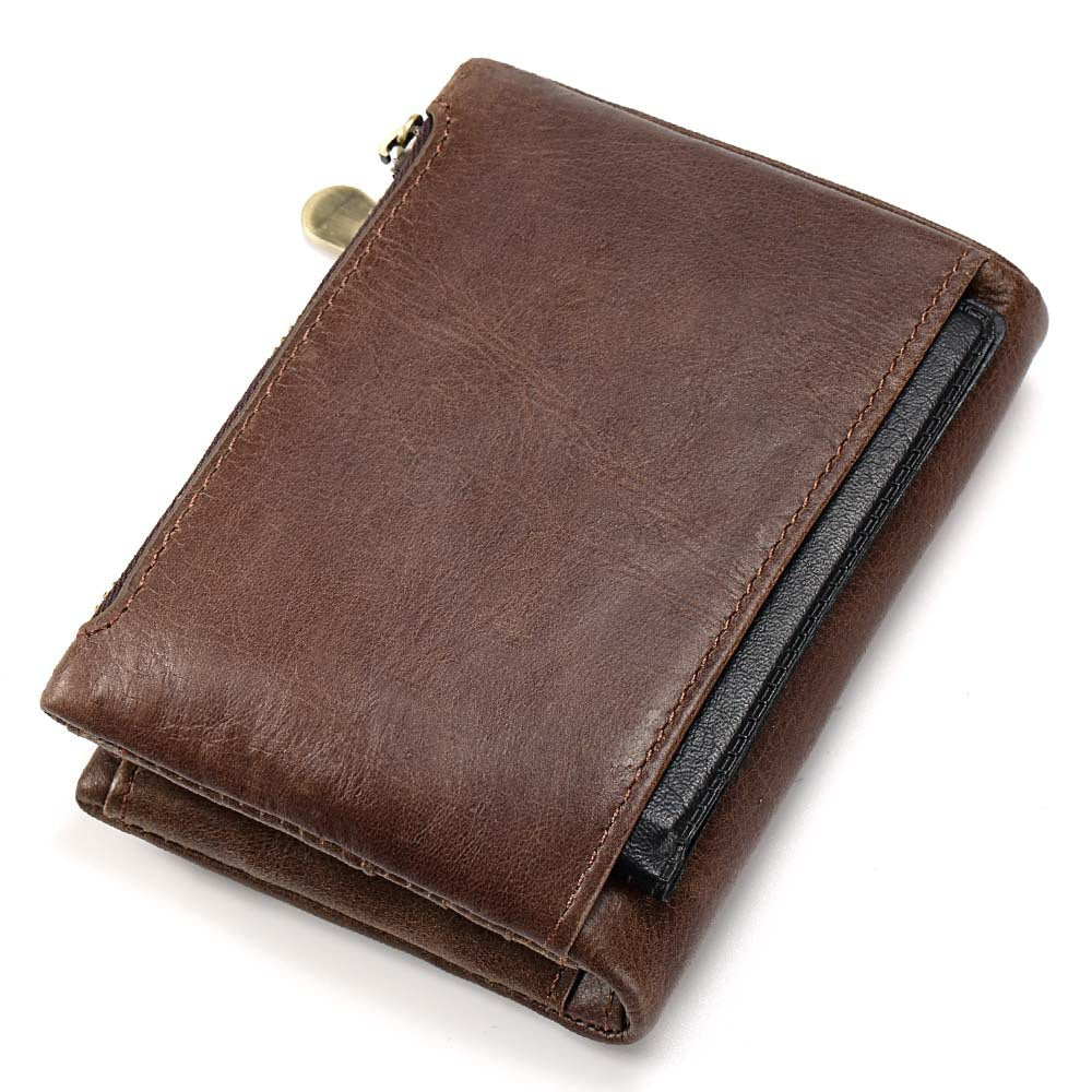 Leather Wallet KAVIS Fashion Short Men's Wallet Double Zipper Large Capacity