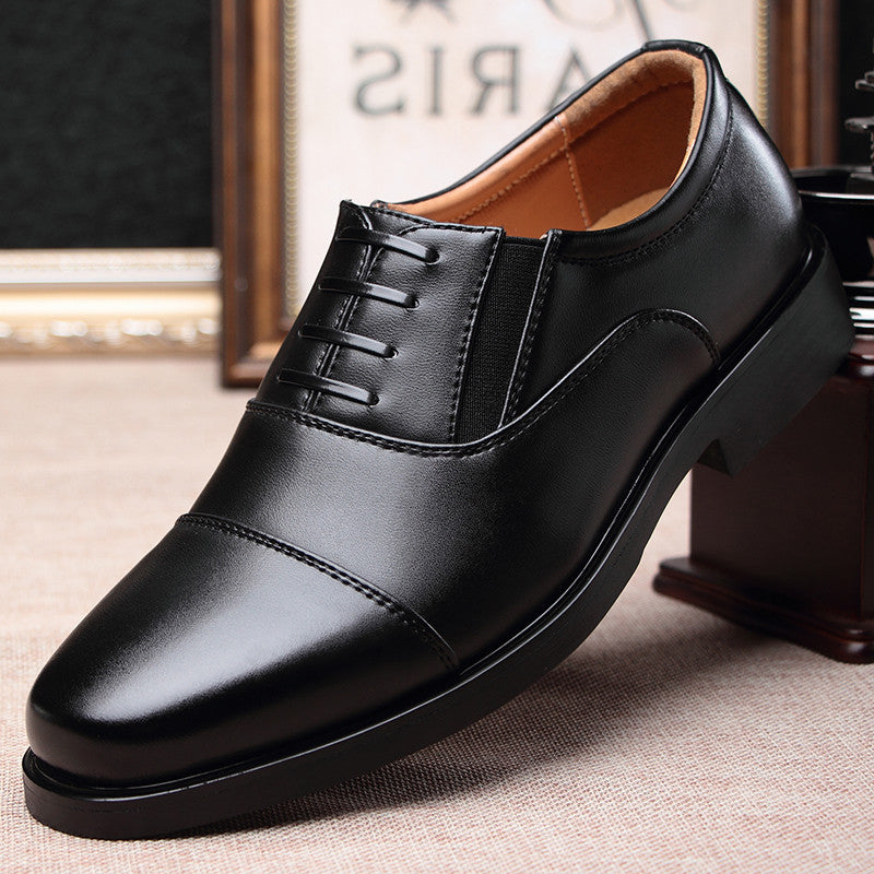 Business formal men's three pointed captain standard leather shoes, security black casual shoes