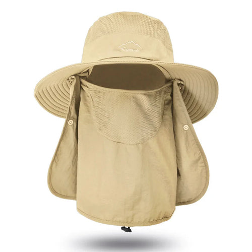 Summer Quick-drying Men Women Hat Outdoor Face Mask Wide Brim Bucket