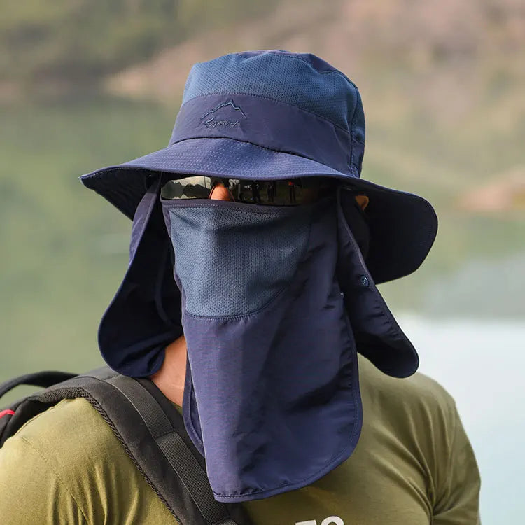 Summer Quick-drying Men Women Hat Outdoor Face Mask Wide Brim Bucket