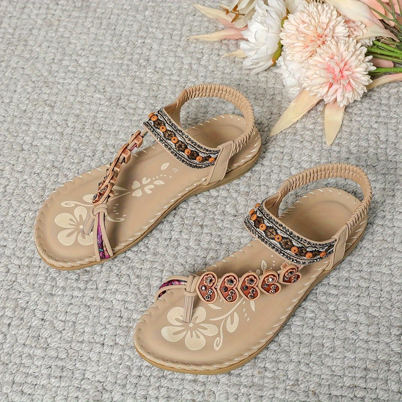 Bohemian Style Women's Shoes Flat Sandals Beaded
