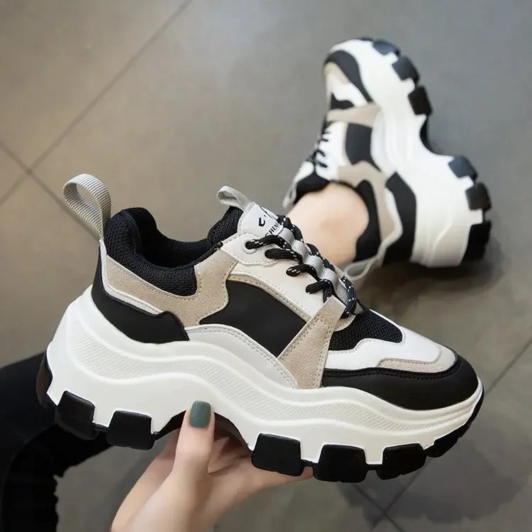 "Women's Height-Increasing Chunky Sneakers – Breathable Casual Shoes for Spring & Autumn"