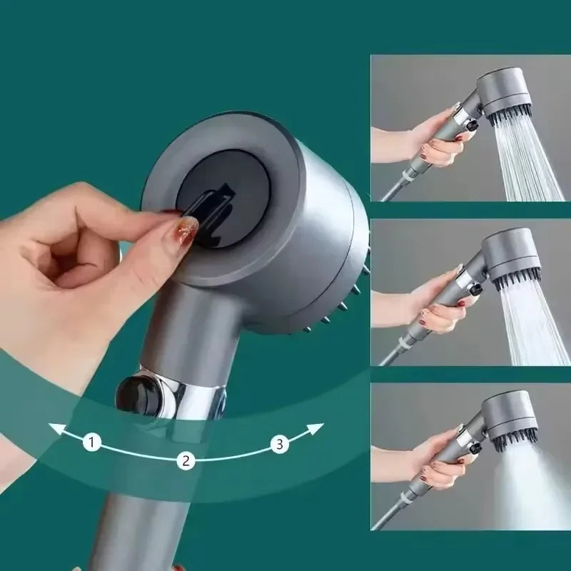 🚿 Three-Speed Adjustable Shower Head – Portable High-Pressure Shower Filter with Head Massage Function | Bathroom Accessories Essential