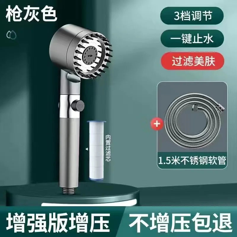 🚿 Three-Speed Adjustable Shower Head – Portable High-Pressure Shower Filter with Head Massage Function | Bathroom Accessories Essential