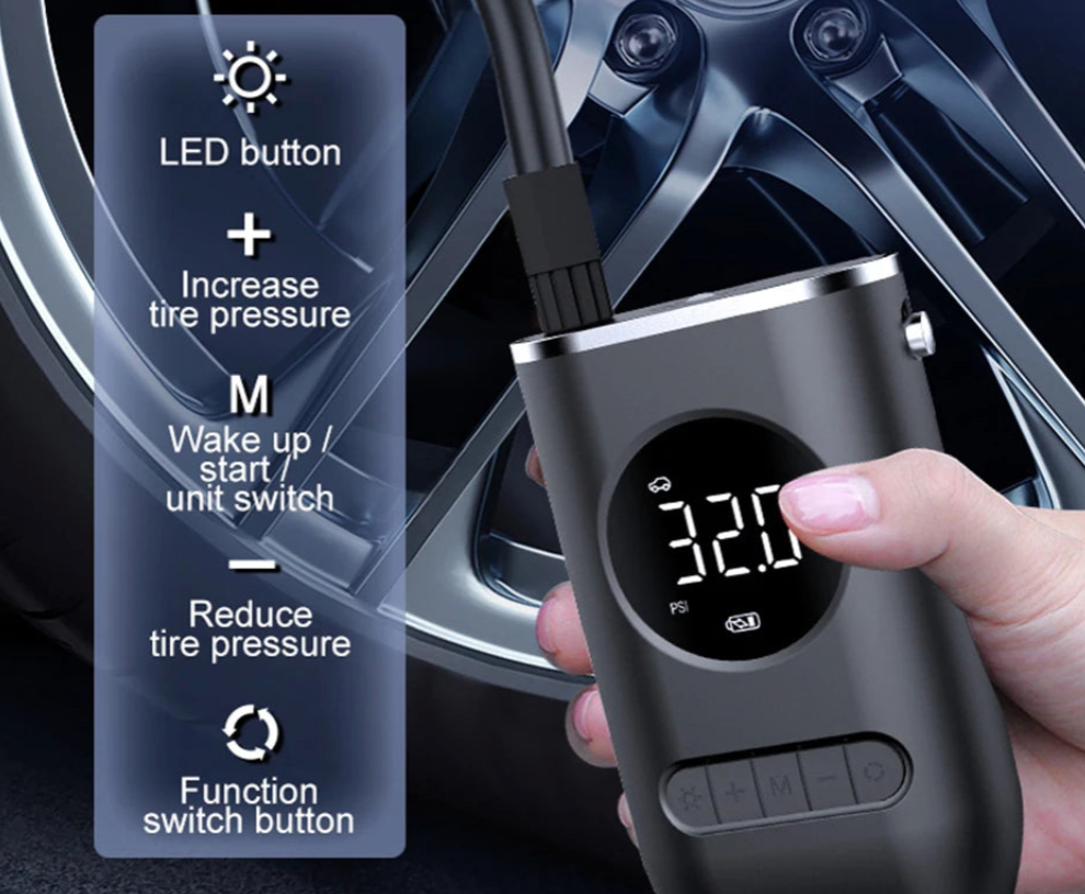 🛞 Portable Wireless Digital Tire Inflator – Multifunctional Electric Air Pump for Cars, Motorcycles, Bikes &amp; More (150 PSI | 2000mAh Dual Battery)