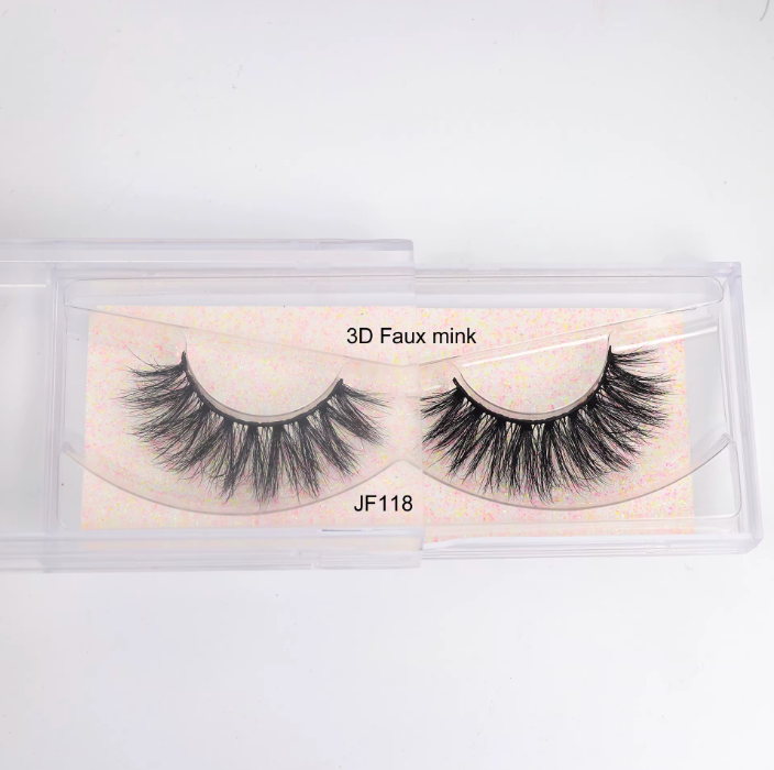 Fake Mink Eye Lash with Custom Eyelash Box 3D  Fluffy Mink Eyelash Full Strip Eye Lashes with applicator