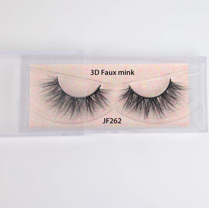Fake Mink Eye Lash with Custom Eyelash Box 3D  Fluffy Mink Eyelash Full Strip Eye Lashes with applicator