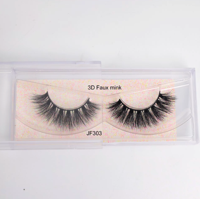 Fake Mink Eye Lash with Custom Eyelash Box 3D  Fluffy Mink Eyelash Full Strip Eye Lashes with applicator
