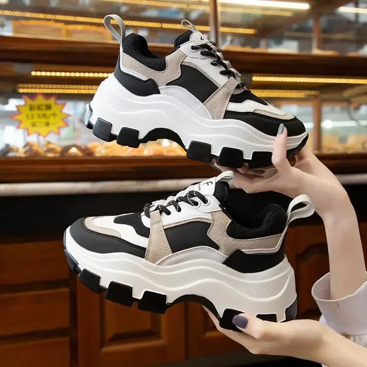 "Women's Height-Increasing Chunky Sneakers – Breathable Casual Shoes for Spring & Autumn"