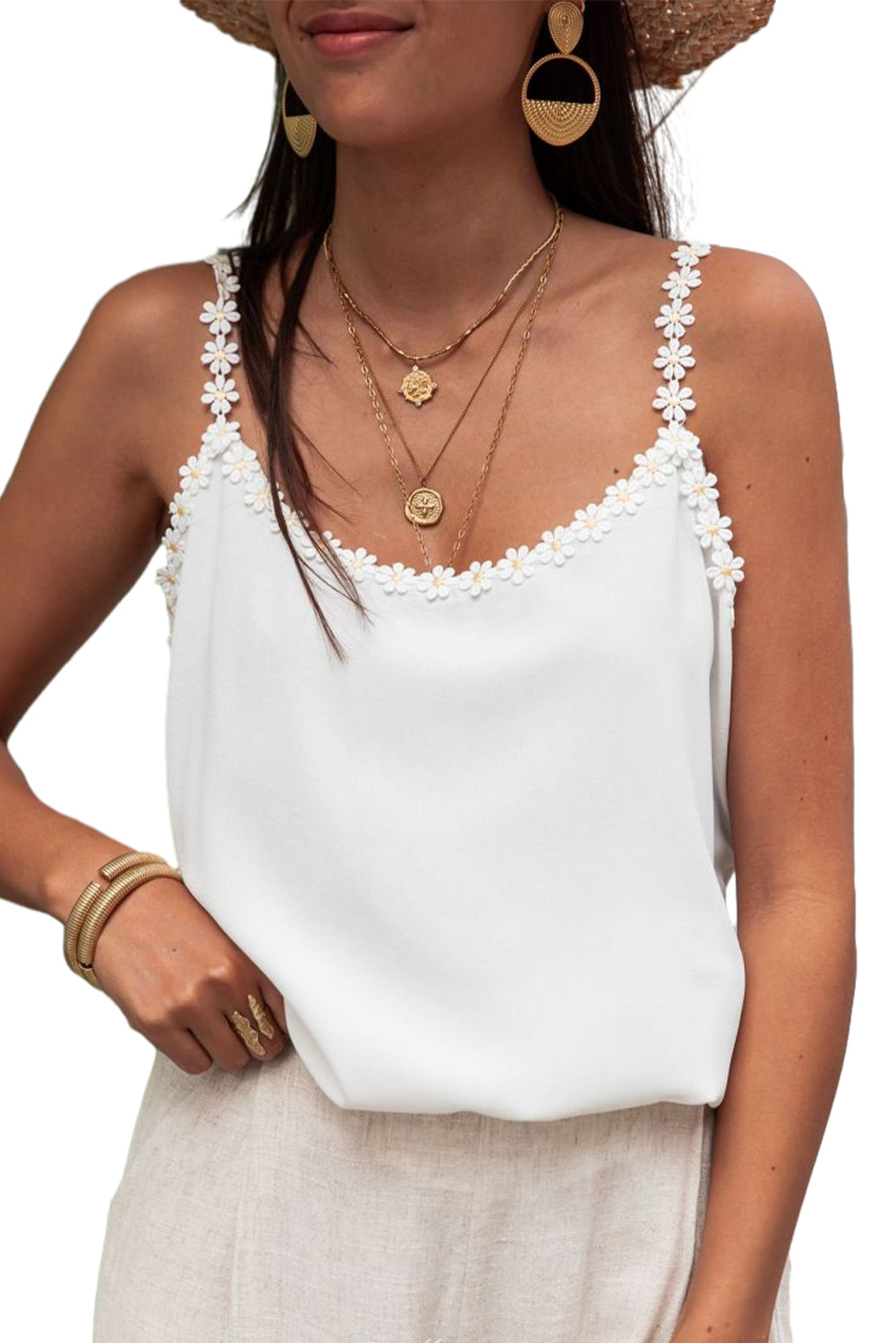 White Daisy Flower Straps Tank Top